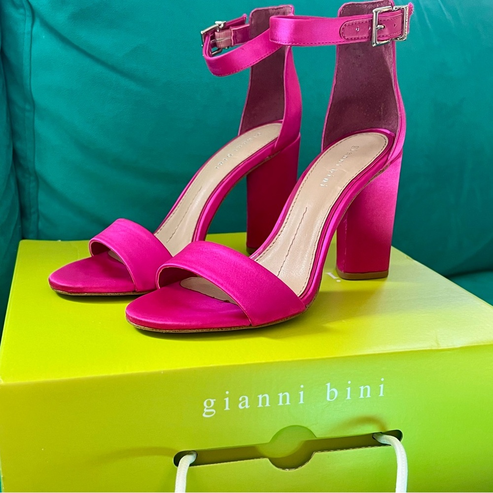 Gianni Bini Joenah Satin Ankle Strap Block Heel